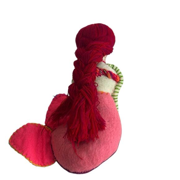 Mermaid Doll Mexican Embroidered Colorful Flowers Yarn Felt Handmade - Picture 3 of 6